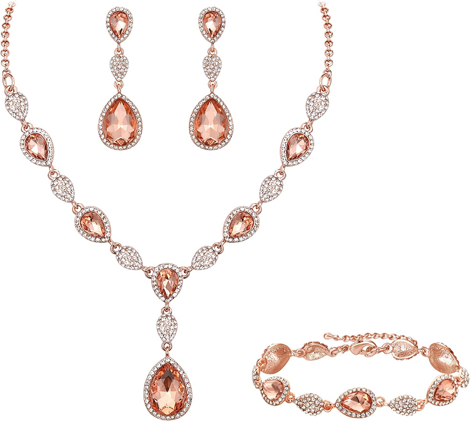 EleQueen Women's Wedding Bridal Jewelry Sets for Brides Bridesmaids, Cubic Zirconia Teardrop Necklace Tennis Bracelet Dangle Earrings Jewellery Set - Image 1